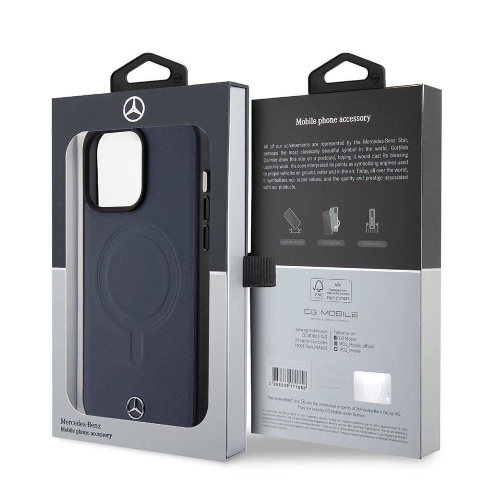 Apple iPhone 15 Pro Max Kılıf - Mercedes Benz Orijinal Lisanslı Magsafe Şarj Özellikli Metal Yıldız Logolu Pürüzsüz Deri Kapak