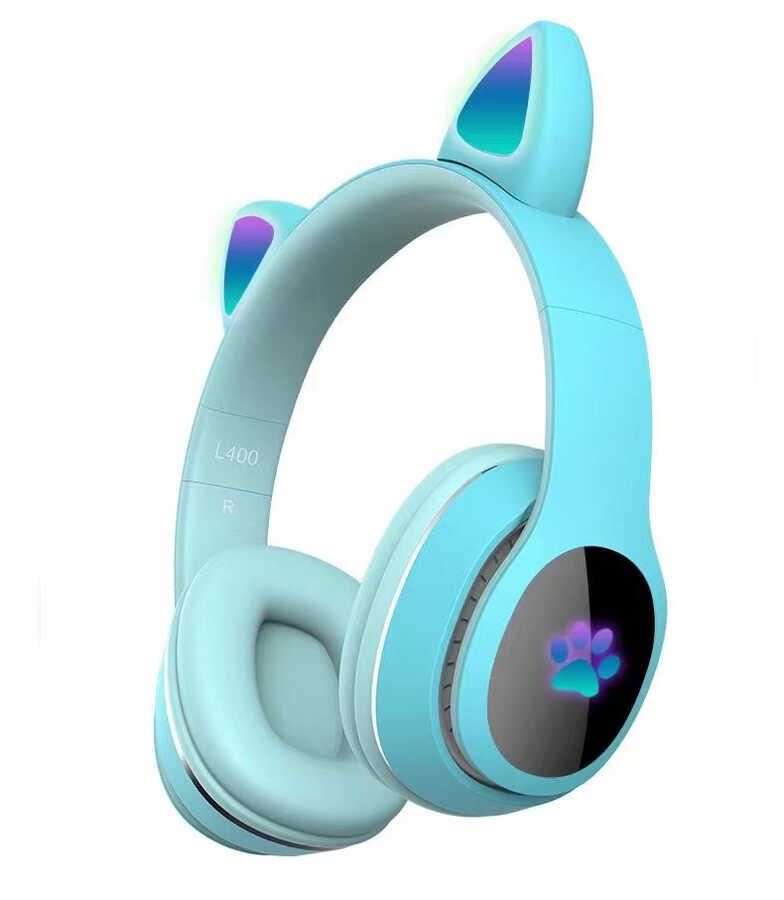Zore L400 - Kedi Kulağı Tasarımlı - Led Işıklı - Kulak Üstü Bluetooth Kulaklık - Mavi