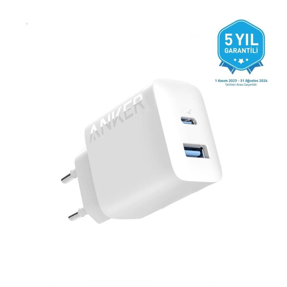 Anker 20W USB-C + USB-A Çift Portlu Şarj Cihazı - A2348 Beyaz
