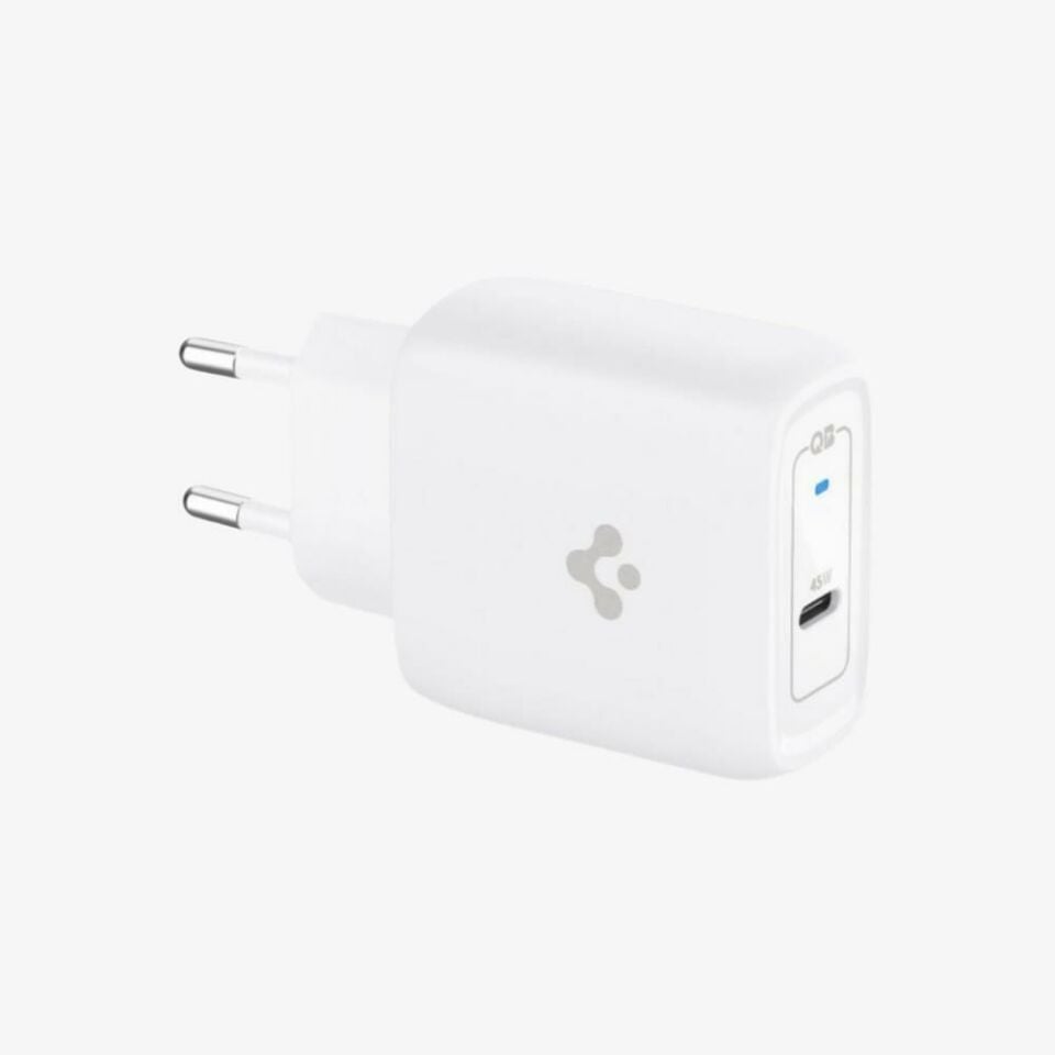 Spigen 45W  USB-C Adaptör + USB-C Örgü Şarj Kablo Beyaz