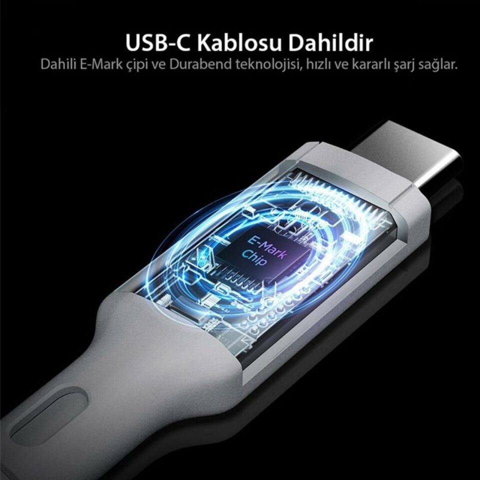 Spigen 45W  USB-C Adaptör + USB-C Örgü Şarj Kablo Beyaz