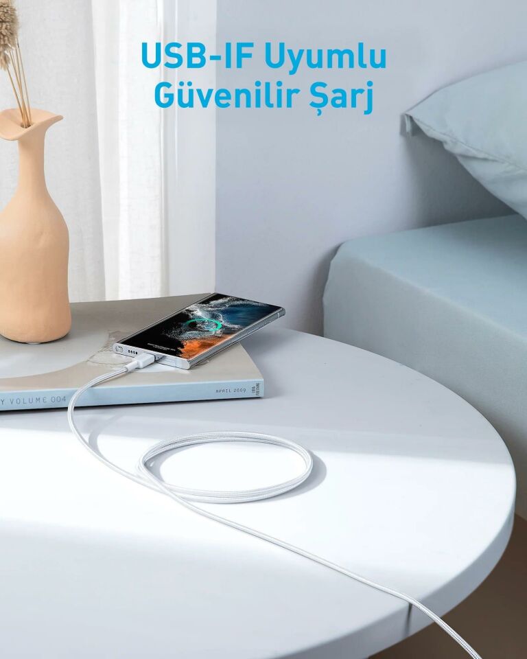 Anker 322 USB-C to USB-C 1.8M 60W Şarj Data Kablosu Beyaz