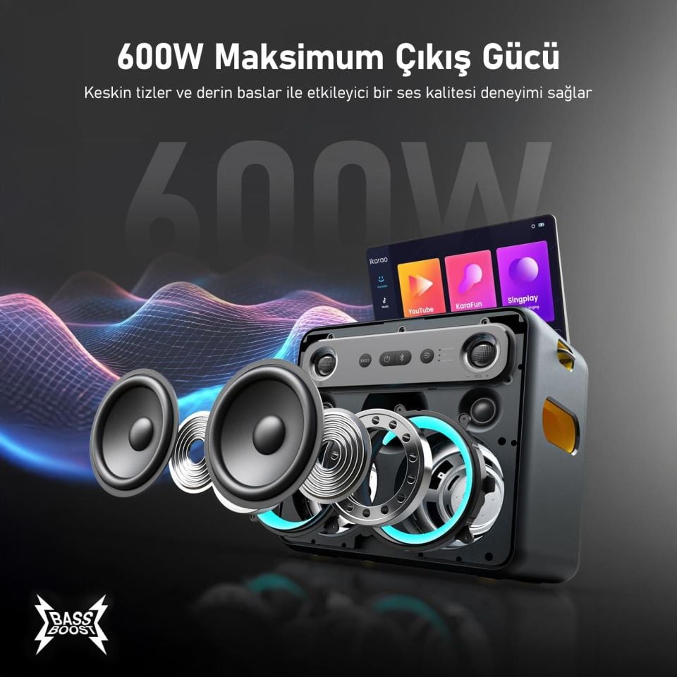 Ikarao Break X2 10,1 Tabletli Çift Mikrofonlu Karaoke Bluetooth Hoparlör