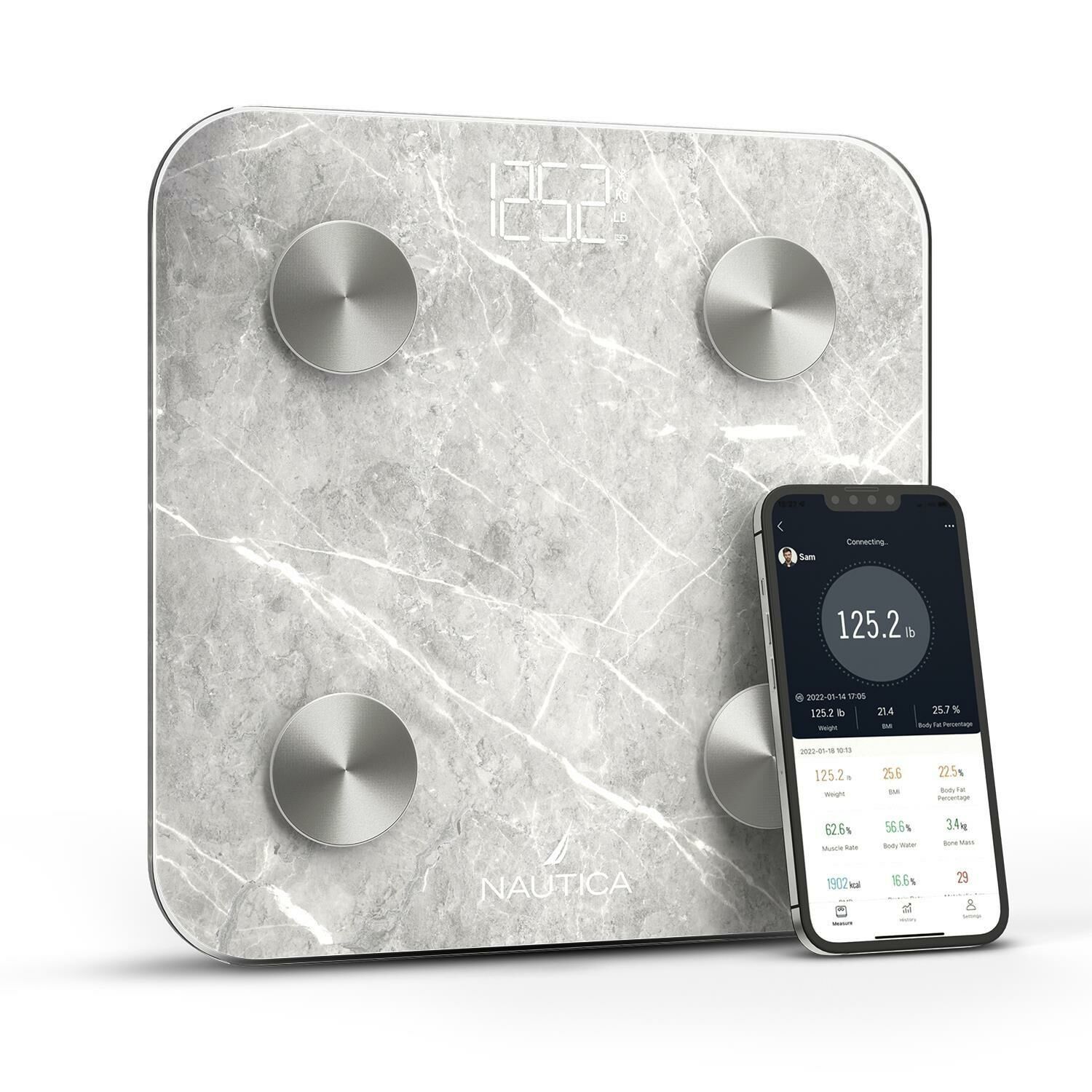 Nautica Marble Collection Vücut Analizli Akıllı Bluetooth Tartı Baskül Gri