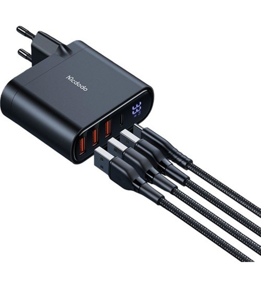 Mcdodo CH-2251 33 W 1xTYPE-C 3xUSB Girişli Dijital Göstergeli Şarj Adaptörü+Type-C To iPhone Kablo 1.2m - Siyah