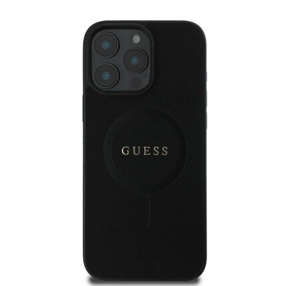 Apple iPhone 16 Pro Kılıf Guess Orijinal Lisanslı Magsafe Şarj Özellikli Yazı Logolu Saffiano Classic Kapak