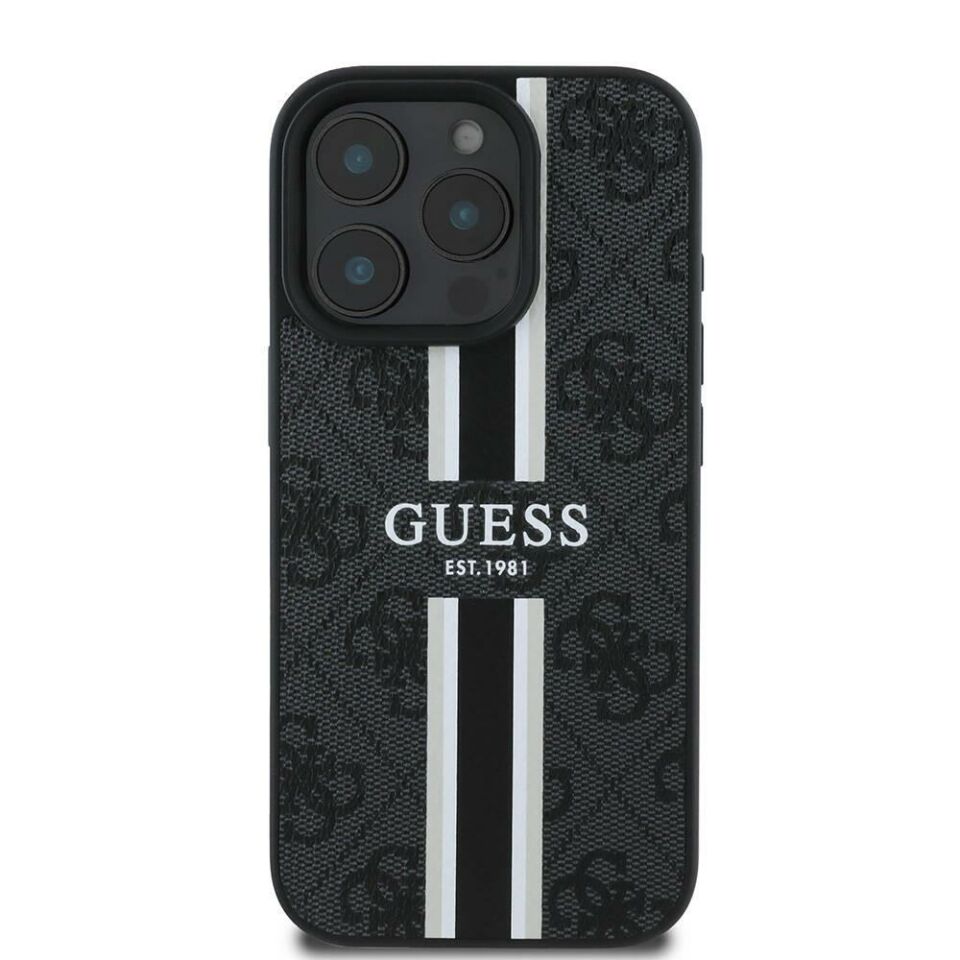 Apple iPhone 16 Pro Kılıf Guess Orijinal Lisanslı Magsafe Şarj Özellikli 4G Şerit Tasarımlı Printed Kapak