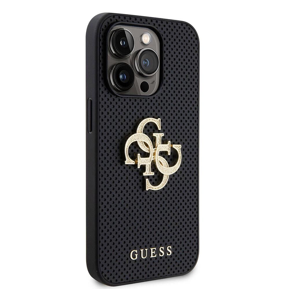 Apple iPhone 15 Pro Kılıf Guess Orijinal Lisanslı Delikli Yazı ve 4G Glitter Büyük Metal Logolu Kapak