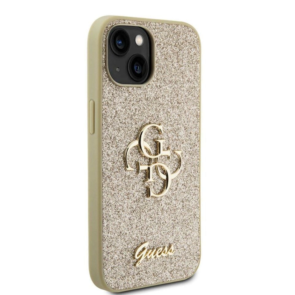 Apple iPhone 15 Kılıf Guess Orijinal Lisanslı 4G Büyük Metal Logolu Glitter Kapak