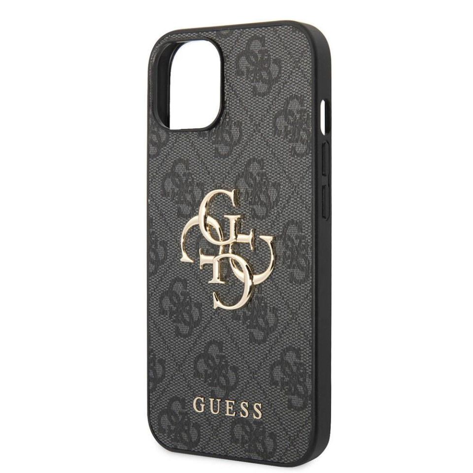 Apple iPhone 15 Kılıf Guess Orijinal Lisanslı PU Deri Yazı ve 4G Metal Logolu Desenli Kapak