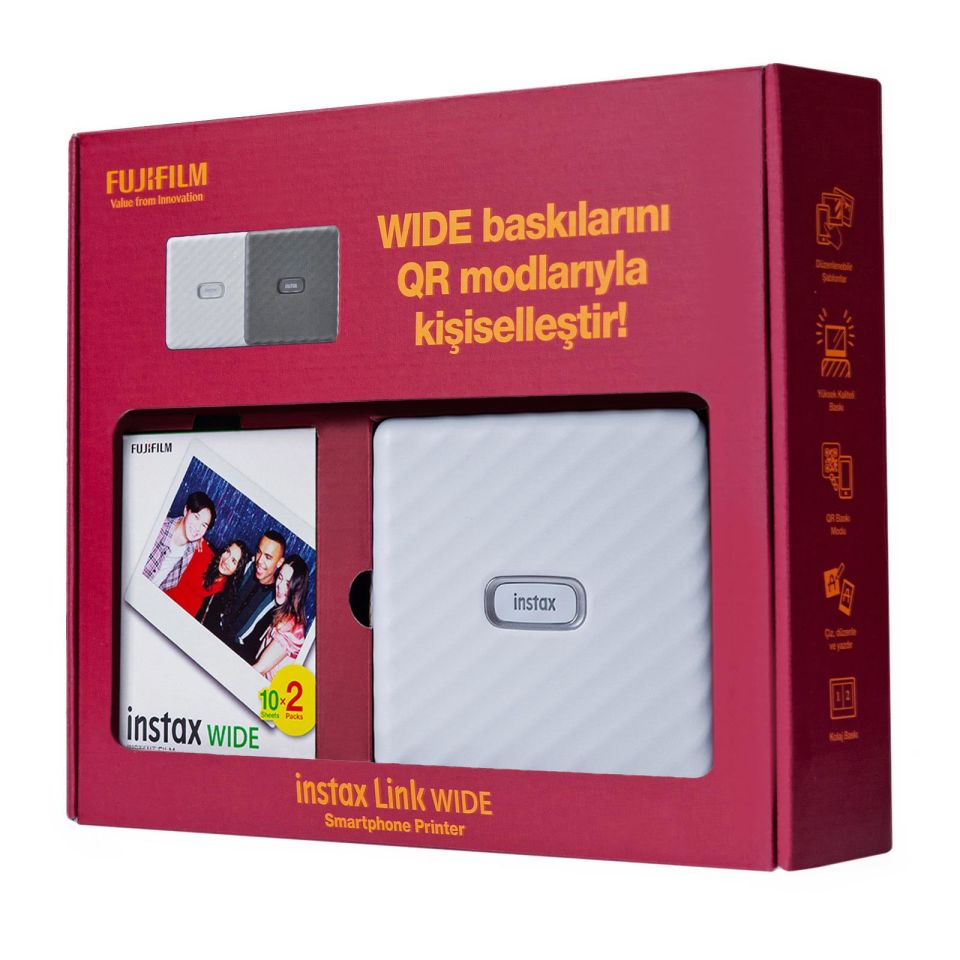 İnstax Wide Link Akıllı Telefon Yazıcısı Ve 20'li Film Bundle Box Beyaz