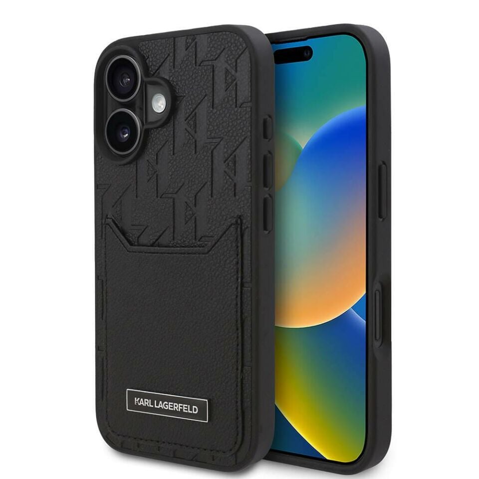 Apple iPhone 16 Kılıf Karl Lagerfeld Orijinal Lisanslı Kartlıklı Cardslot Monogram Kapak