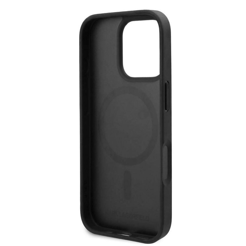 Apple iPhone 16 Pro Kılıf Karl Lagerfeld Orijinal Lisanslı Magsafe Şarj Özellikli PU Deri Karl Heads Desenli Klasik Logolu Kapak