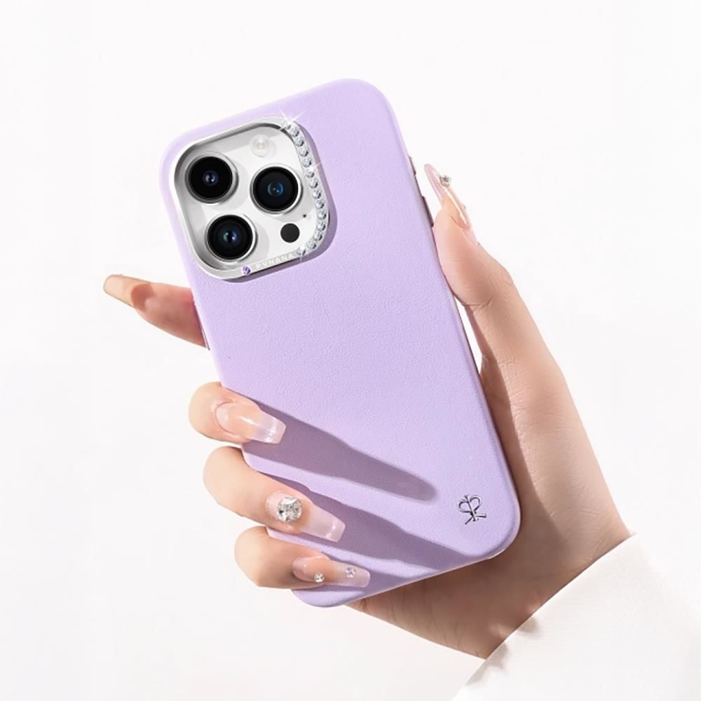 Apple iPhone 15 Pro Max Kılıf Suni Deri Tasarımlı Pynana Starry Serisi Kapak - Lila