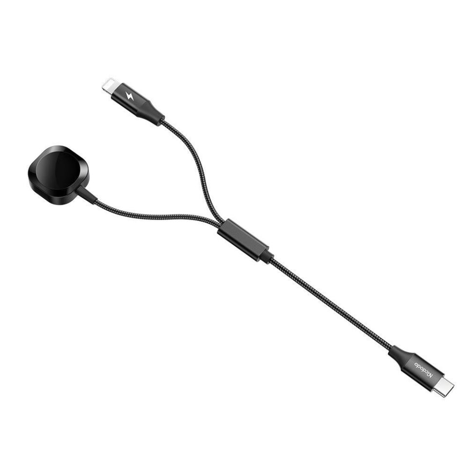 Mcdodo CH-2980 15W 2in 1 Manyetik Apple Watch & Type-C to Lightning Kablosuz Şarj Cihazı 1.5m-Siyah