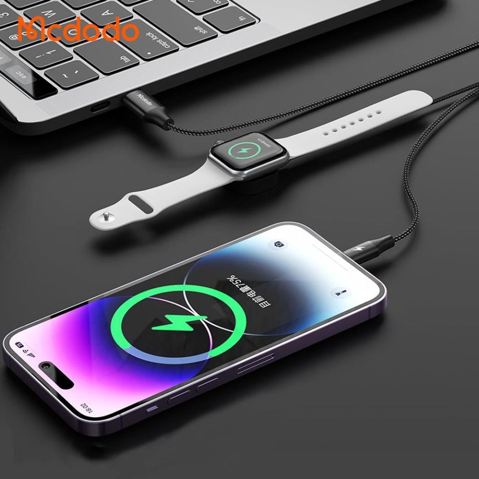 Mcdodo CH-2980 15W 2in 1 Manyetik Apple Watch & Type-C to Lightning Kablosuz Şarj Cihazı 1.5m-Siyah