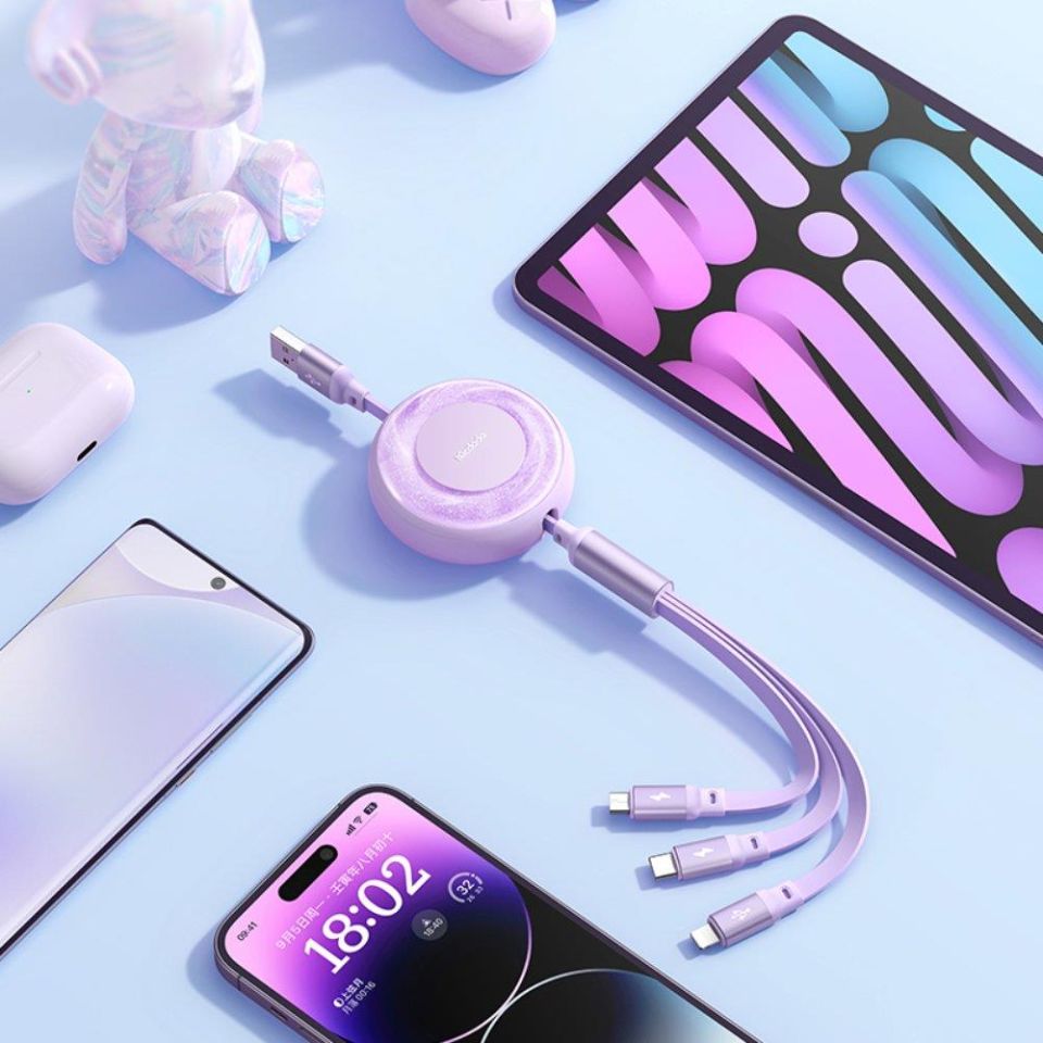 Mcdodo CA 3571 3in1 Geri Çekilebilir Çoklu Şarj Kablosu 1 2m Mor