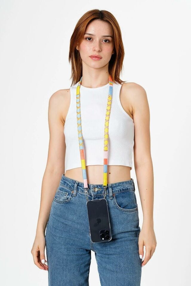 Hippi El Örgüsü Yassı Telefon ve Çanta Askısı 110 cm Strawberry