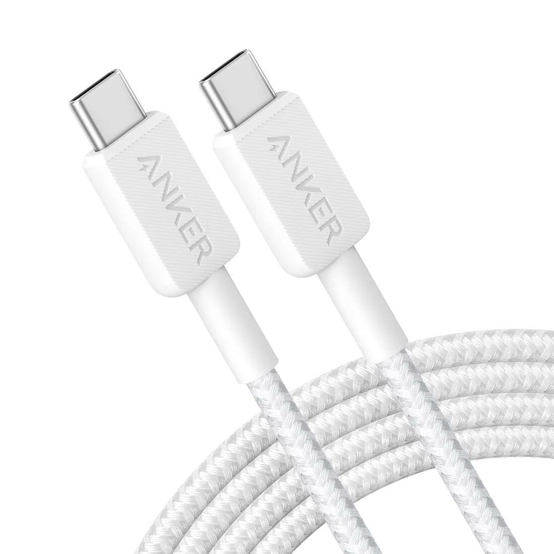 Anker 322 PowerLine USB-C to USB-C Örgülü Kablo 3ft 0.9m 60W Beyaz
