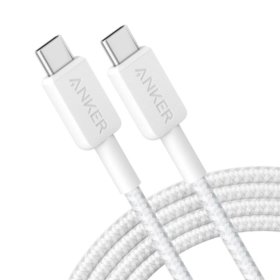 Anker 322 PowerLine USB-C to USB-C Örgülü Kablo 3ft 0.9m 60W Beyaz