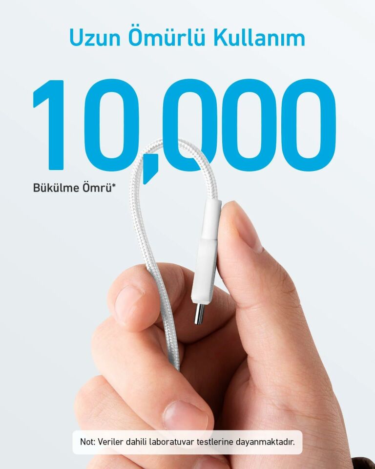 Anker 322 PowerLine USB-C to USB-C Örgülü Kablo 3ft 0.9m 60W Beyaz
