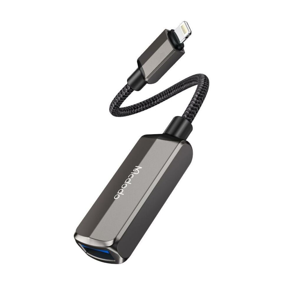 Mcdodo CA-2690 2İN 1 Lightning To USB-A 3.0 + Lightning Şarj Desteği Ve Veri Aktarım Cihazı - Koyu Gri