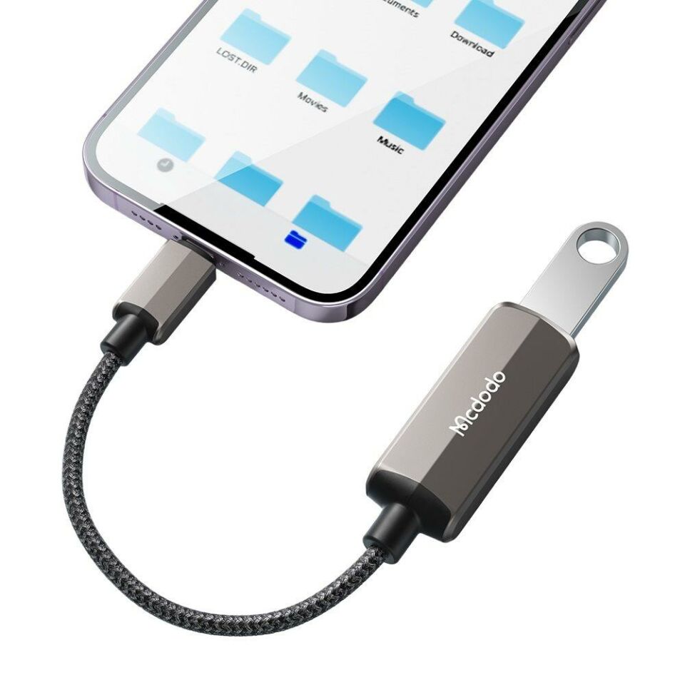 Mcdodo CA-2690 2İN 1 Lightning To USB-A 3.0 + Lightning Şarj Desteği Ve Veri Aktarım Cihazı - Koyu Gri