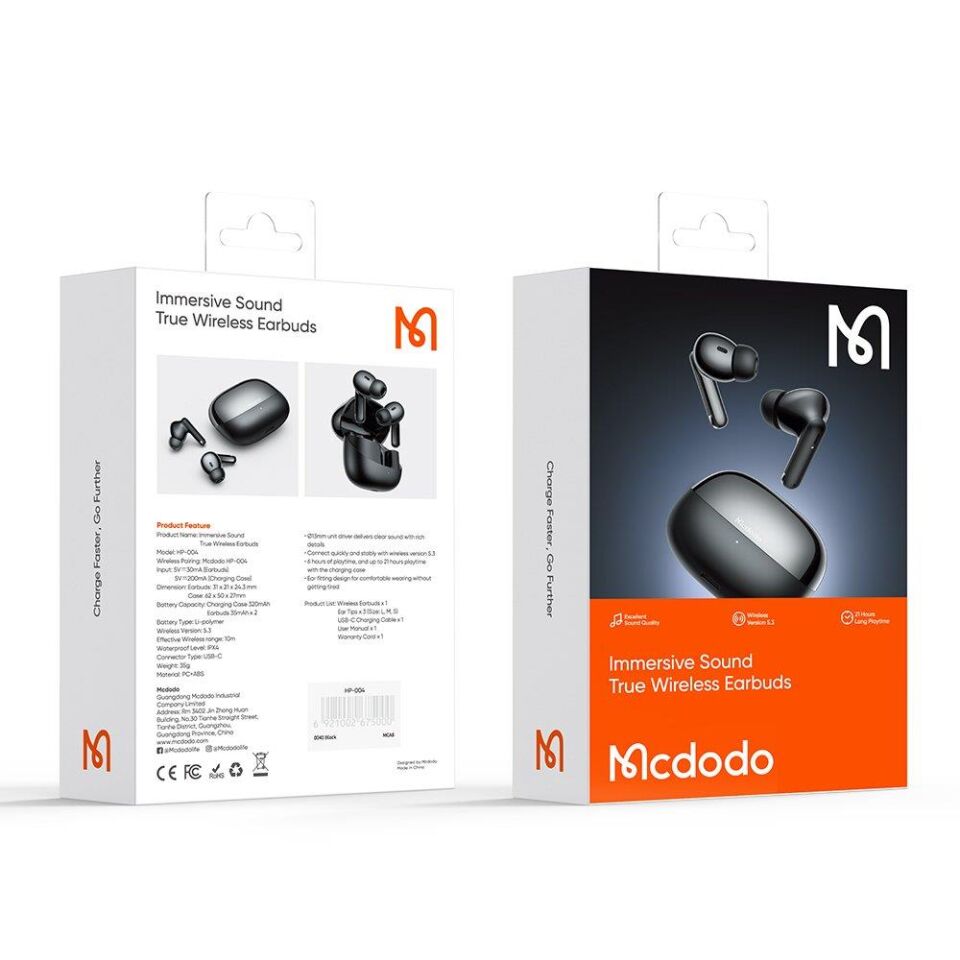 Mcdodo Hp-0041 Tws Kulak İçi Kablosuz Kulaklık- Siyah