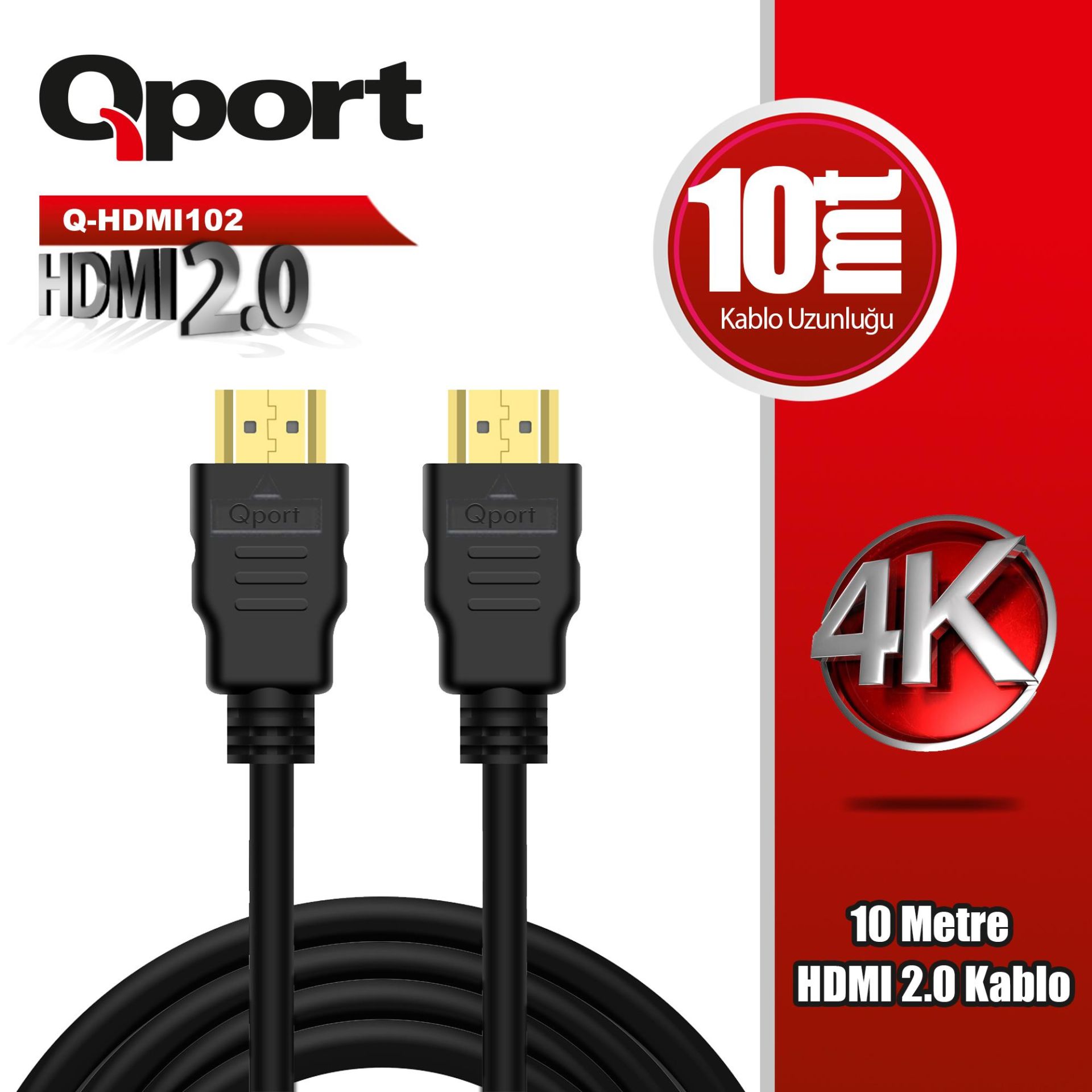 Qport  Q-HDMI102 Altın Uçlu 10 Metre 4K HDMI2.0 Kablo