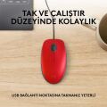 Logitech M110 Sessiz Tam Boyutlu Kablolu Usb-A Bağlantılı Optik Mouse - Kırmızı