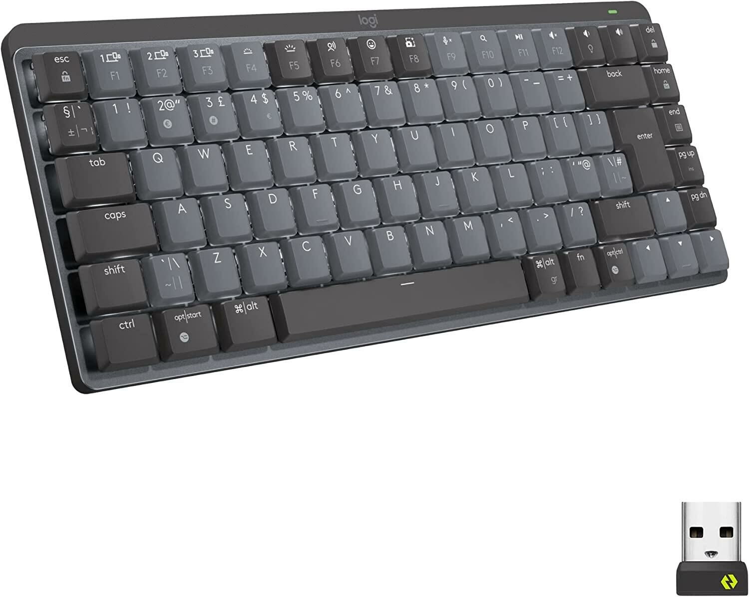Logitech MX Mechanical Kablosuz Mini Mekanik Klavye, Aydınlatmalı, Dokunmatik Sessiz Tuşlar, İngilizce Q - Gri