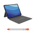 Logitech Combo Touch 12.9'' iPad Pro 5. ve 6. Nesil ile Uyumlu Klavyeli Tablet Kılıfı ve Crayon iPad Uyumlu Dijital Kalem, Açık Gri