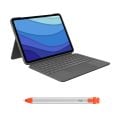 Logitech Combo Touch 11'' iPad Pro 1. 2. 3. ve 4. Nesil ile Uyumlu Klavyeli Tablet Kılıfı ve Crayon iPad Uyumlu Dijital Kalem, Açık Gri