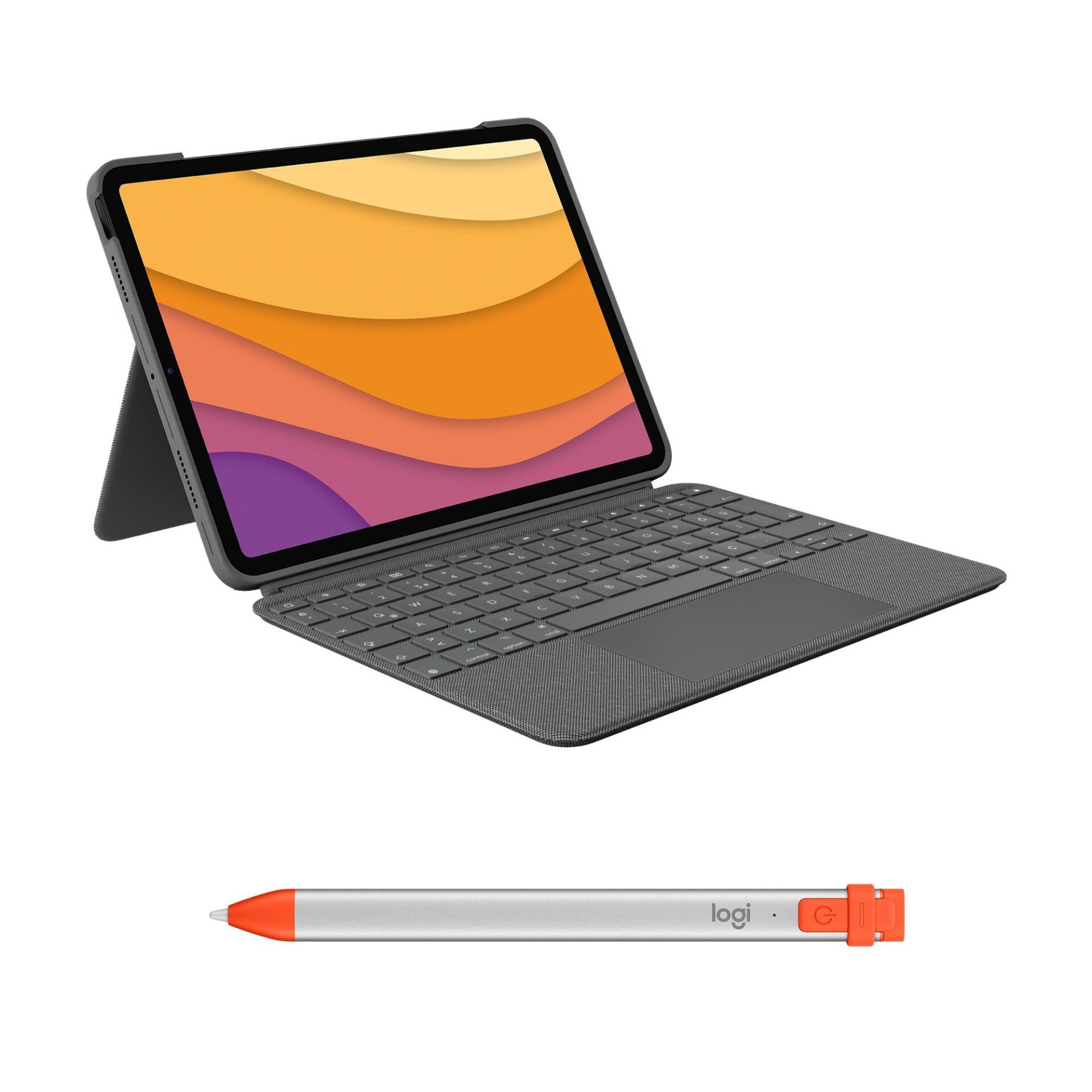 Logitech Combo Touch 10.5'' iPad Air 4. ve 5. Nesil ile Uyumlu Klavyeli Tablet Kılıfı ve Crayon iPad Uyumlu Dijital Kalem, Açık Gri