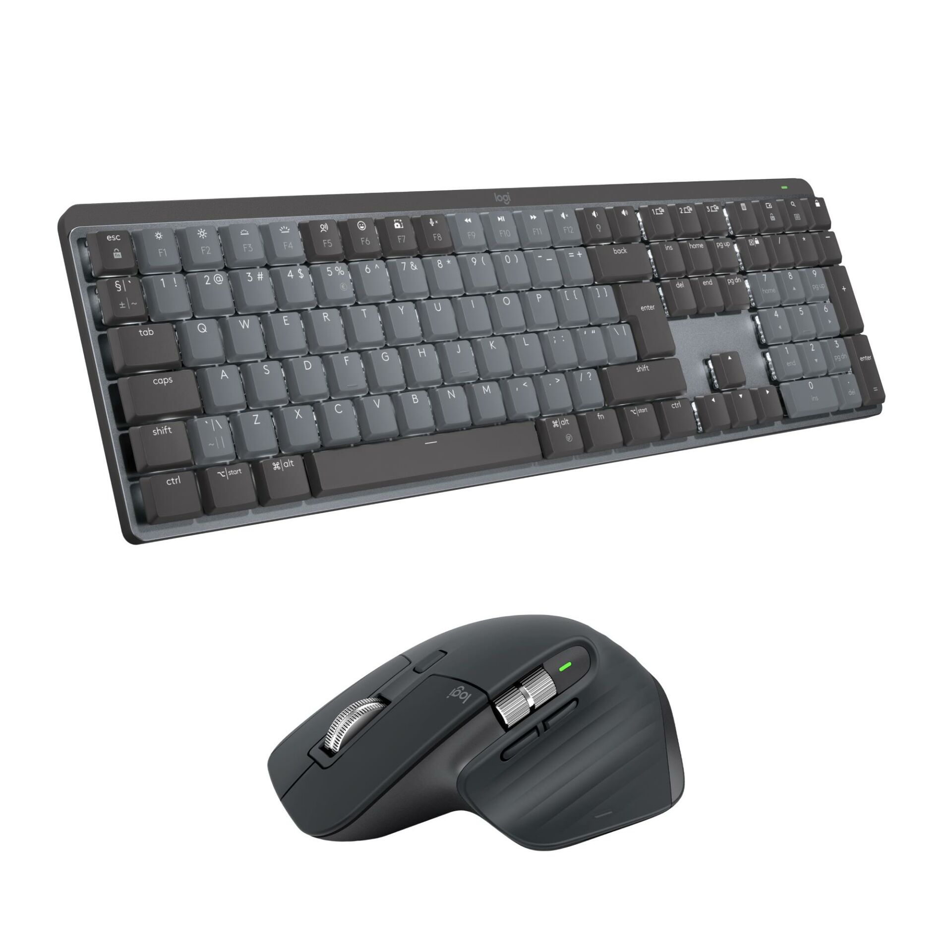 Logitech MX Mechanical Kablosuz Aydınlatmalı İngilizce Q Mekanik Performans Klavyesi (Siyah) + MX Master 3S  Kablosuz Mouse (Siyah)