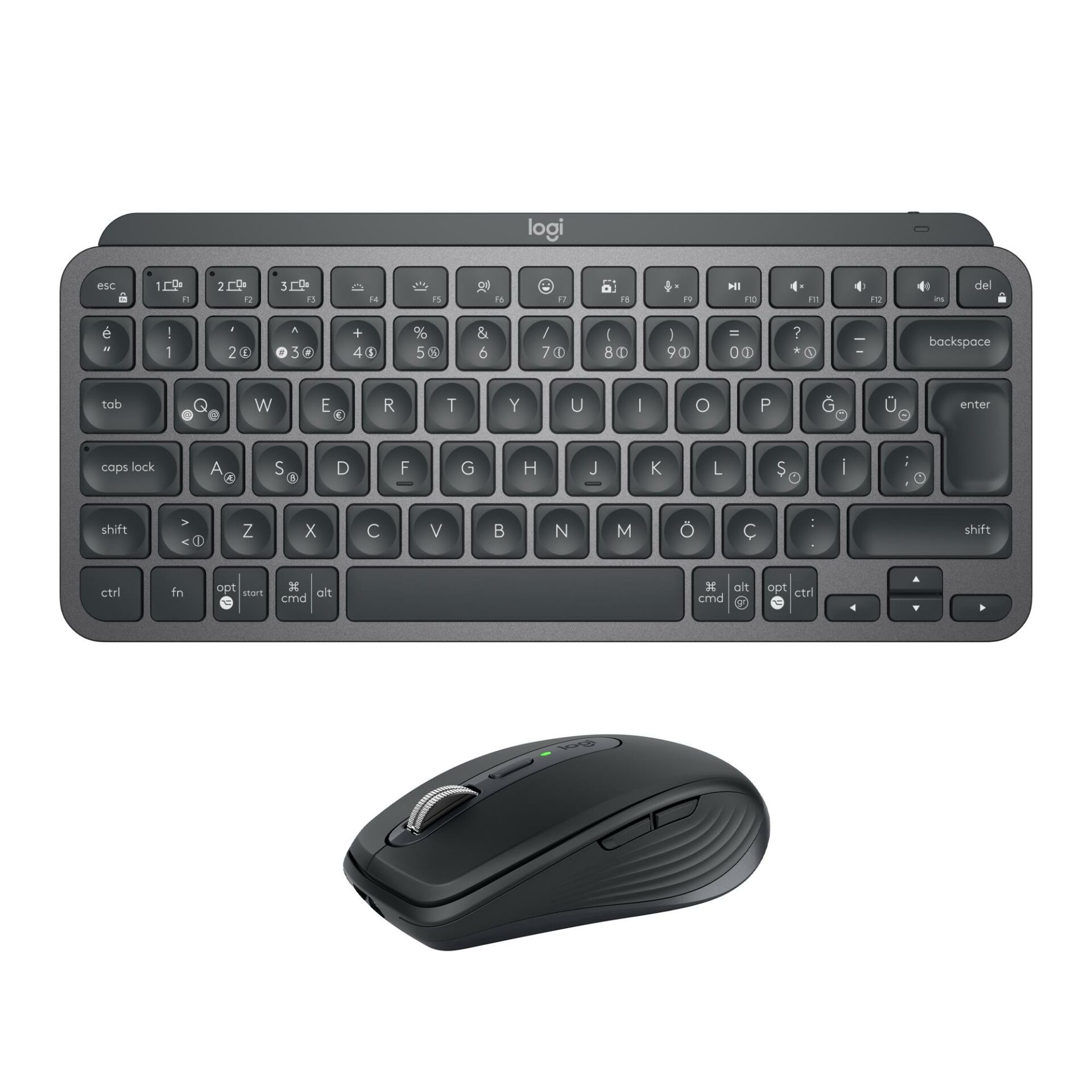 Logitech MX Keys Mini Minimalist Kablosuz Aydınlatmalı Klavye ve MX Anywhere 3 Kompakt Performans Mouse Seti, Siyah