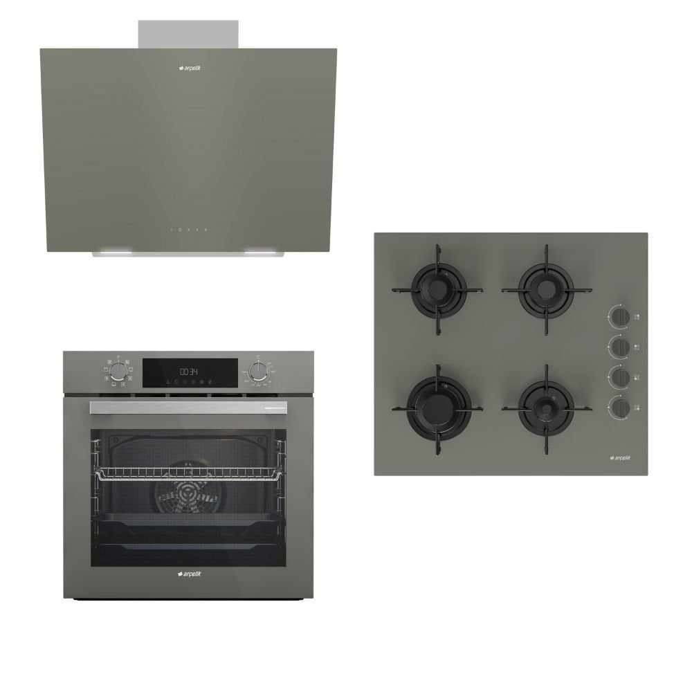 60 CM OCAKLI GRİ BUHAR DESTEKLİ CAM ÇEYİZ SET