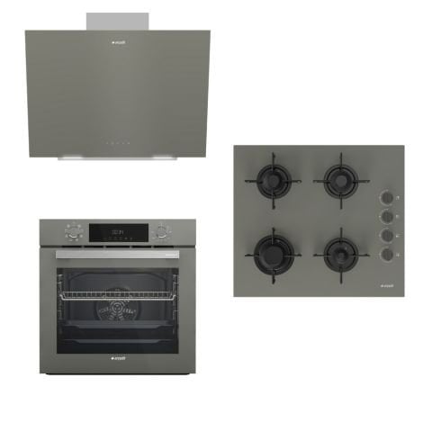 60 CM OCAKLI GRİ BUHAR DESTEKLİ CAM ÇEYİZ SET