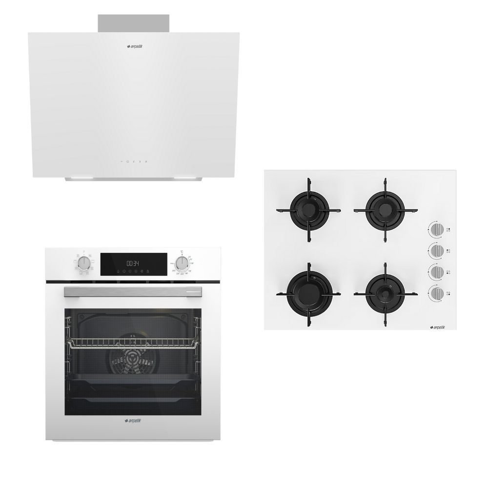 60 CM OCAKLI BEYAZ CAM BUHAR DESTEKLİ ÇEYİZ SET
