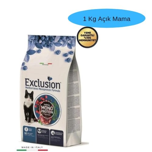 Exclusion Monoprotein Sığır Etli ve Narlı Düşük Tahıllı Kısırlaştırılmış Kedi Maması Orjinsl Paketten Bölme 1kg