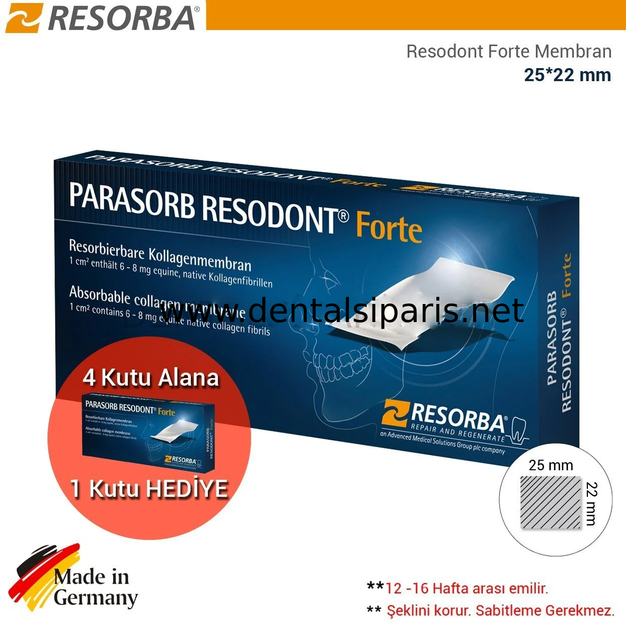 Parasorb Resodont Forte - Collagen Membran 25*22 mm - Kampanya