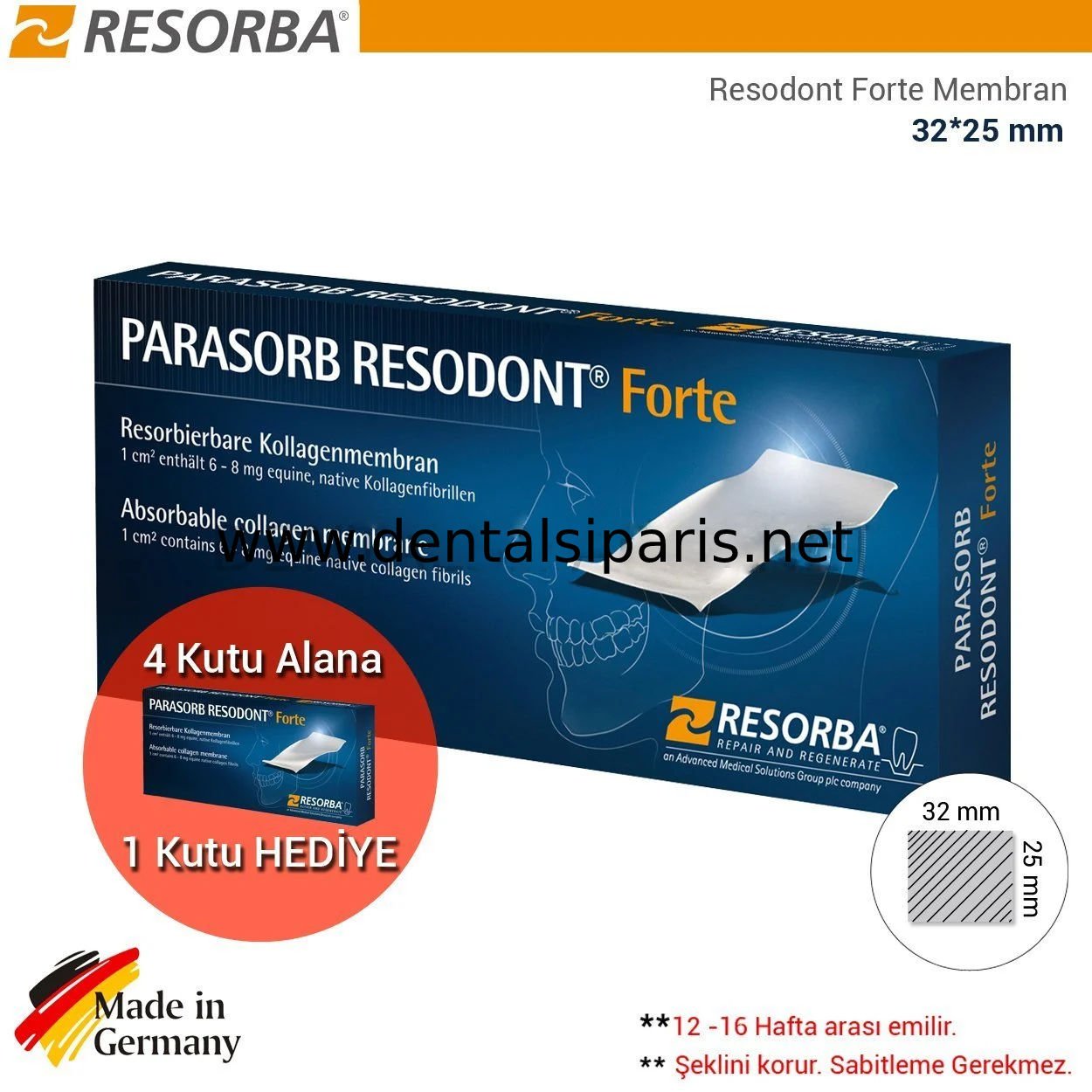 Parasorb Resodont Forte - Collagen Membran 32*25 mm - Kampanya