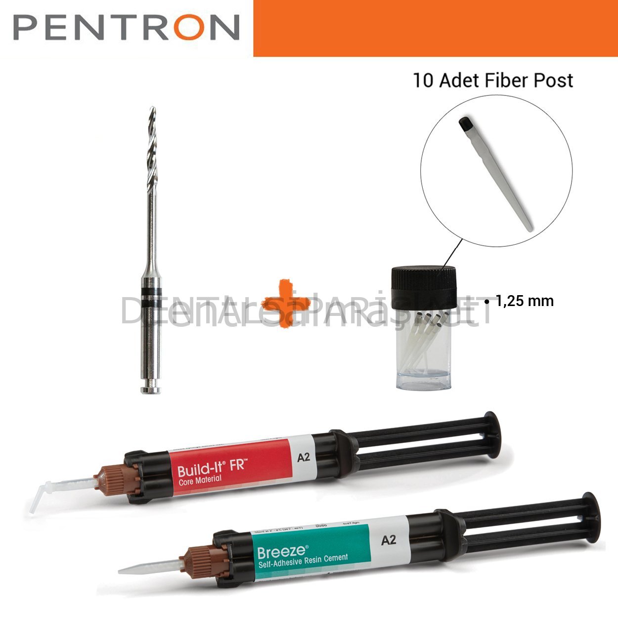 Post-Kor Sistem Kit-FibreKleer Fiber Post 1.25mm- Breeze Self Adeziv-Build-it Kor Materyeli