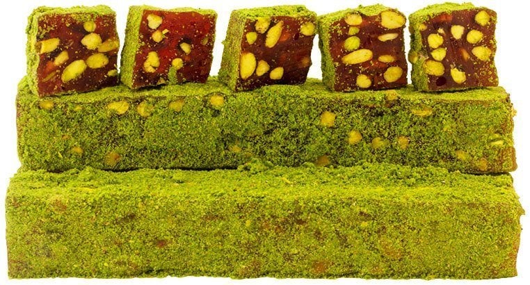 Powdered Pistachio Coated Pomegranate Flavored Turkish Delight with Pistachio (Glucose Free) 500gr