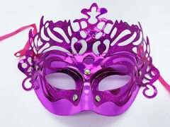 Huramarketing Parti Aksesuar Metalize Ekstra Parlak Hologramlı Parti Maskesi Fuşya Renk 23x14 cm
