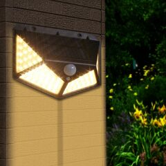 Huramarketing Gün Işığı Sarı Led Hareket Sensörlü Güneş Enerjili Led Aydınlatma Dış Mekan Bahçe 100 Led Li
