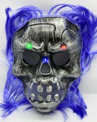 Huramarketing Parti Aksesuar Mor Saçlı Led Işıklı Kuru Kafa İskelet Korku Maskesi 22x25 cm