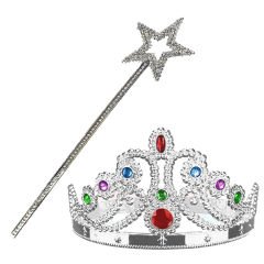 Huramarketing Parti Aksesuar Gümüş Renk Metalize Prenses Tacı ve Metalize Prenses Yıldız Asası