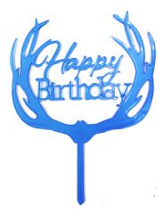 Huramarketing Happy Birthday Yazılı Pasta Süslemesi Kek Çubuğu Mavi Renk 13 cm