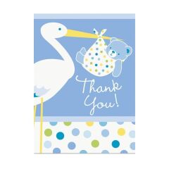 Huramarketing Mavi Renk Baby Stork Baby Shower Teşekkür Zarfı ve Not Seti 8 Adet